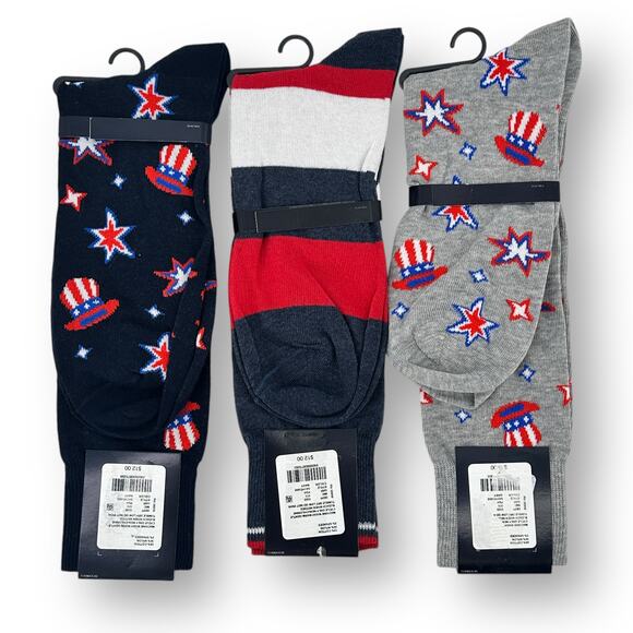 Cremieux USA Patriotic 4th Of July Crew Sock Lot Of 3 Pair Mens Shoe Sz 6-12.5 - Picture 1 of 5